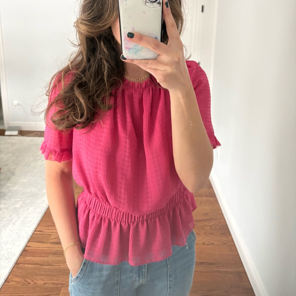 Ann Taylor Fuchsia Ruffle Sleeve Blouse